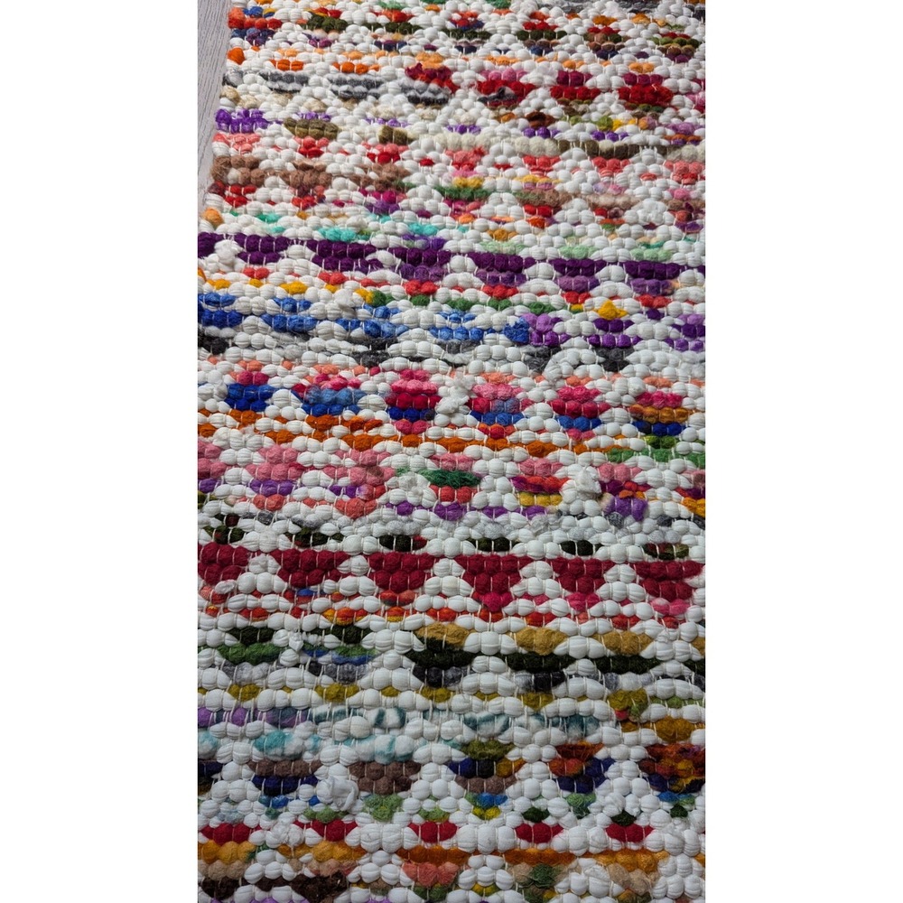 Hand Woven Multicolor Cotton Rag Rug Geometric Textured Bubble Accent Rug Small - Picture 3 of 3